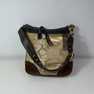 Y2K Vintage Coach Signature Patchwork Gold Medium Shoulder Crosbody Bag F10387